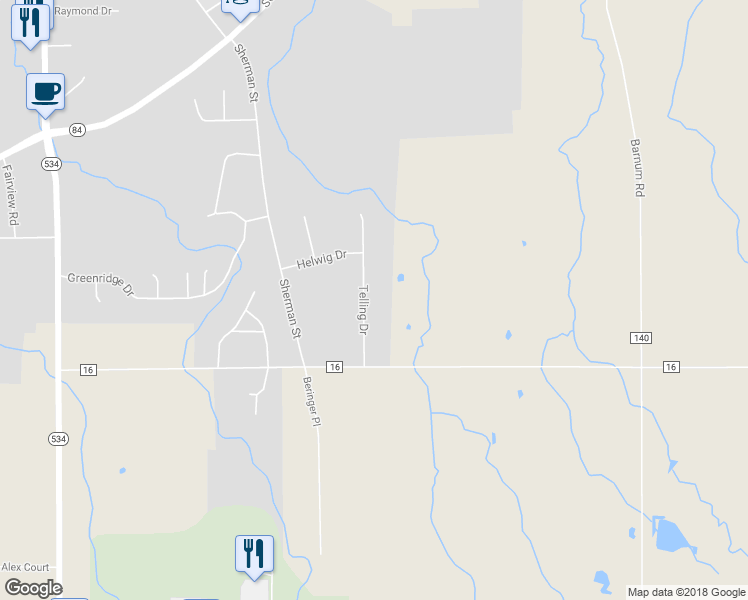 map of restaurants, bars, coffee shops, grocery stores, and more near 155 Telling Drive in Geneva