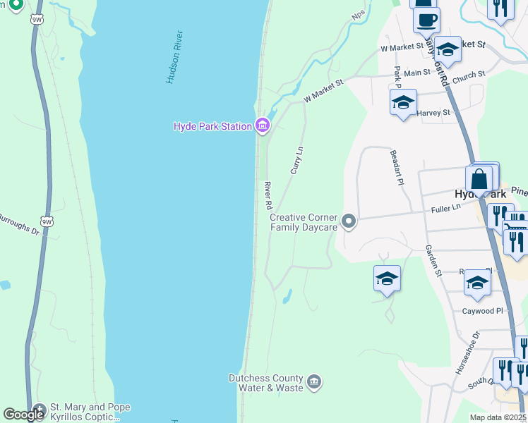 map of restaurants, bars, coffee shops, grocery stores, and more near 56 River Rd in Hyde Park