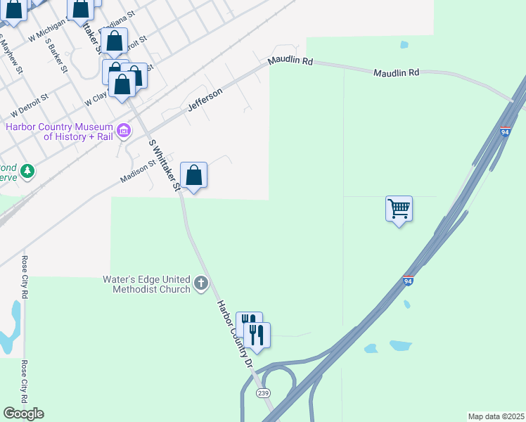 map of restaurants, bars, coffee shops, grocery stores, and more near in New Buffalo