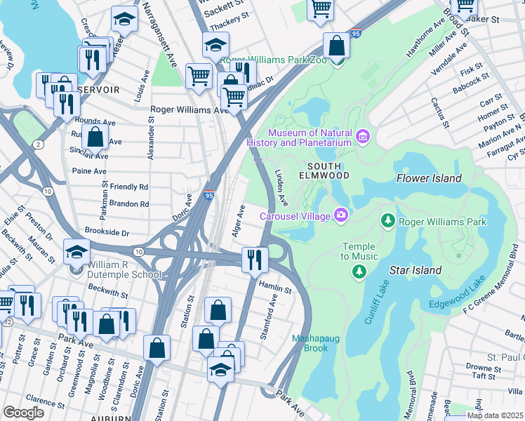 map of restaurants, bars, coffee shops, grocery stores, and more near 10 Carlisle Street in Providence
