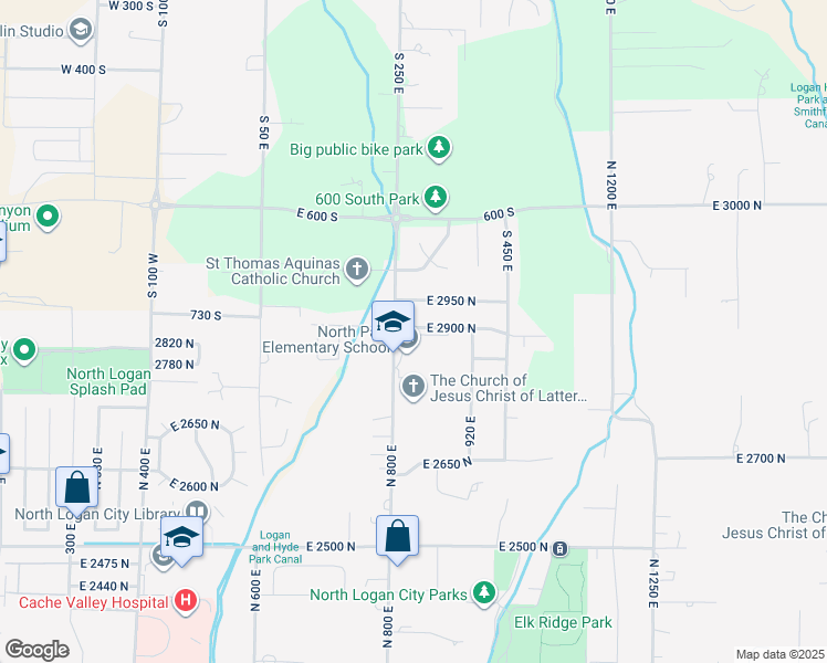 map of restaurants, bars, coffee shops, grocery stores, and more near 750 East 2900 North in North Logan