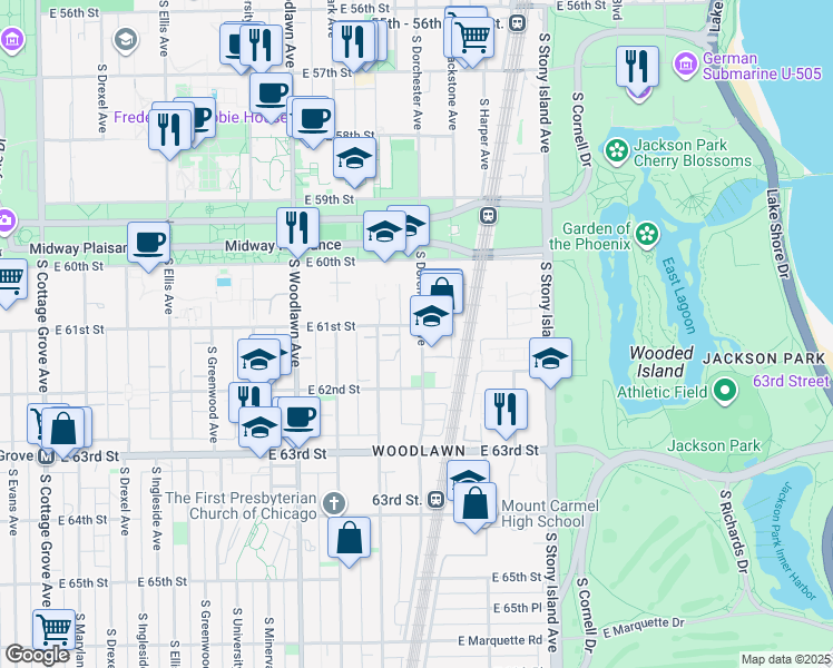 map of restaurants, bars, coffee shops, grocery stores, and more near in Chicago