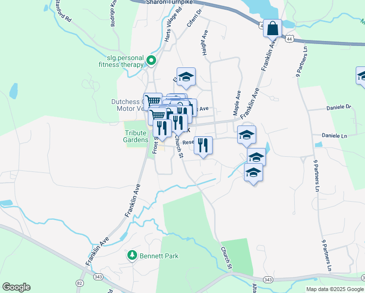 map of restaurants, bars, coffee shops, grocery stores, and more near 6 Reservoir Drive in Millbrook
