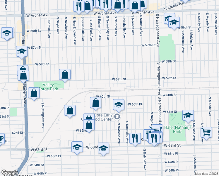 map of restaurants, bars, coffee shops, grocery stores, and more near 5927 South Oak Park Avenue in Chicago