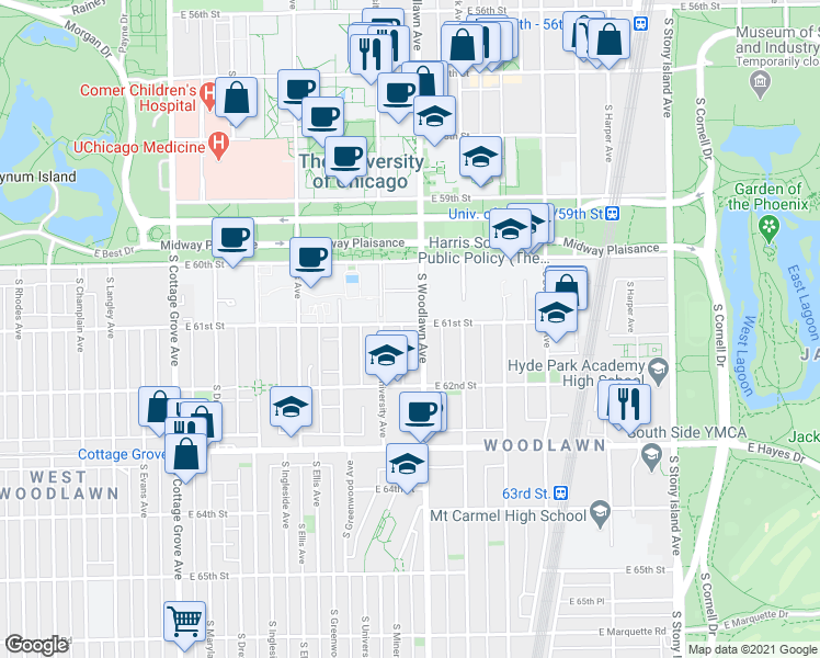 map of restaurants, bars, coffee shops, grocery stores, and more near in Chicago