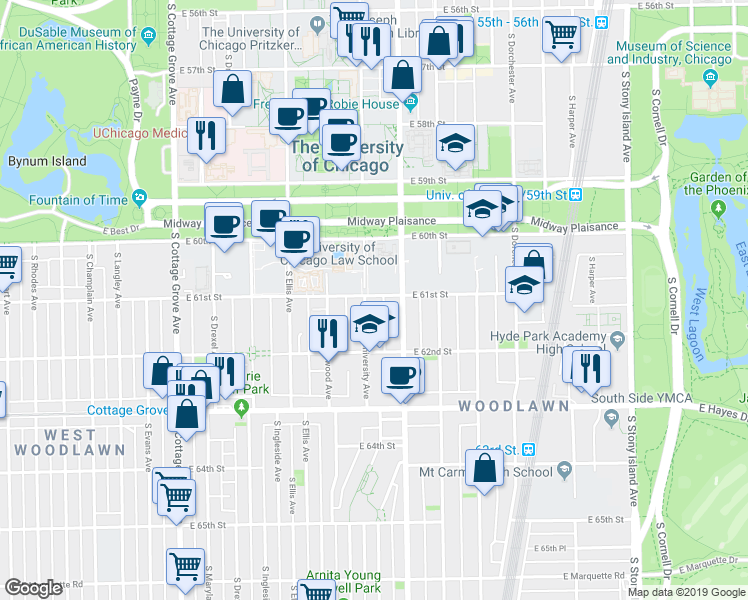 map of restaurants, bars, coffee shops, grocery stores, and more near in Chicago