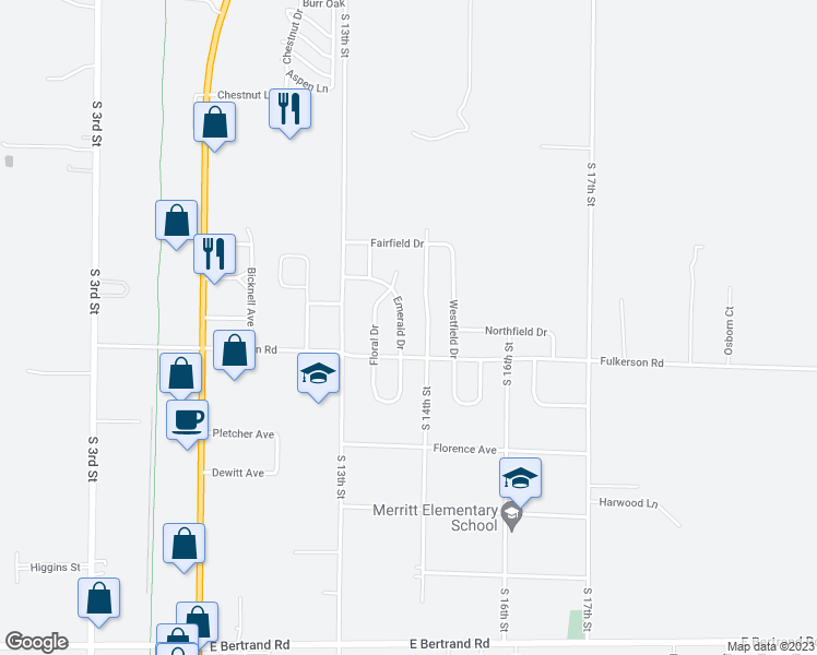 map of restaurants, bars, coffee shops, grocery stores, and more near 2321 Emerald Drive in Niles