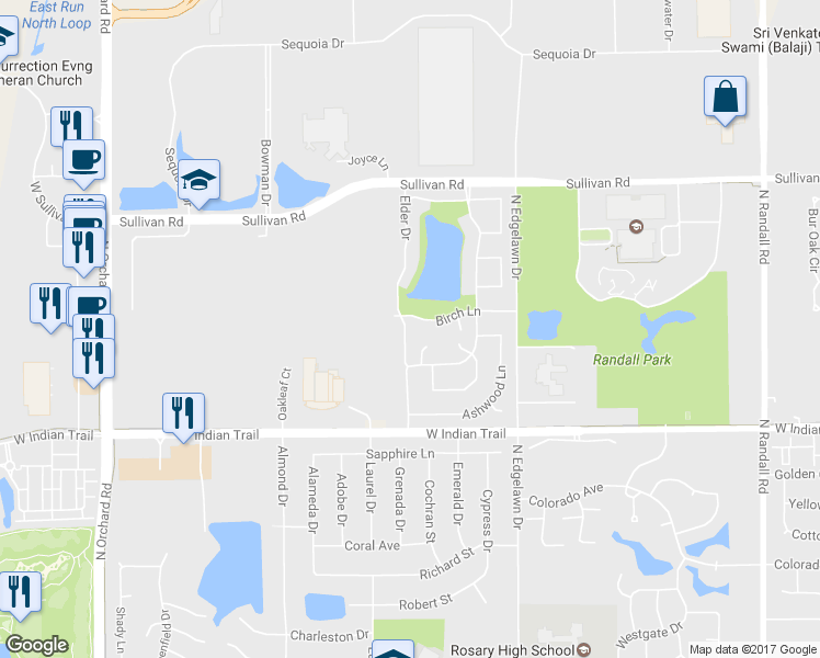 map of restaurants, bars, coffee shops, grocery stores, and more near 1355 Elder Drive in Aurora