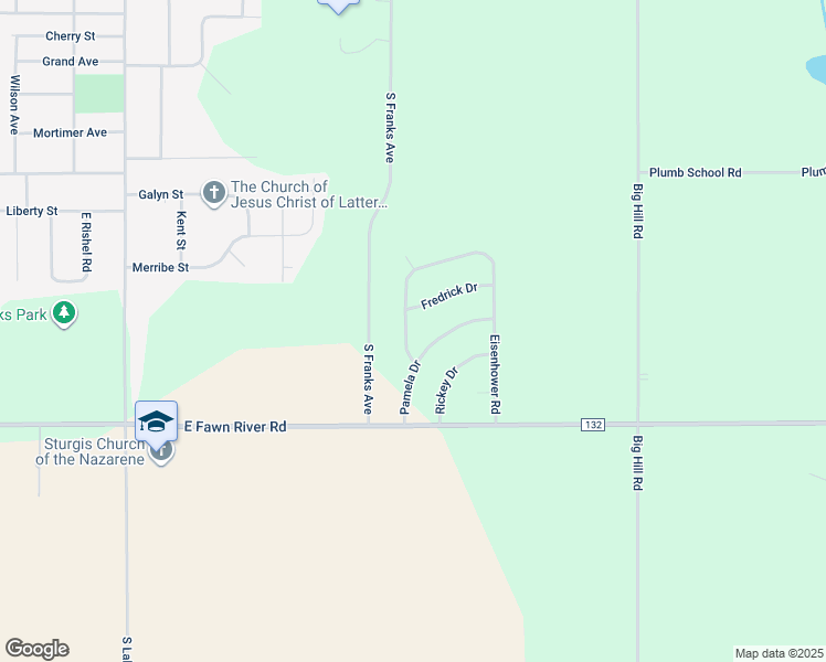 map of restaurants, bars, coffee shops, grocery stores, and more near 69358 Eisenhower Road in Sturgis
