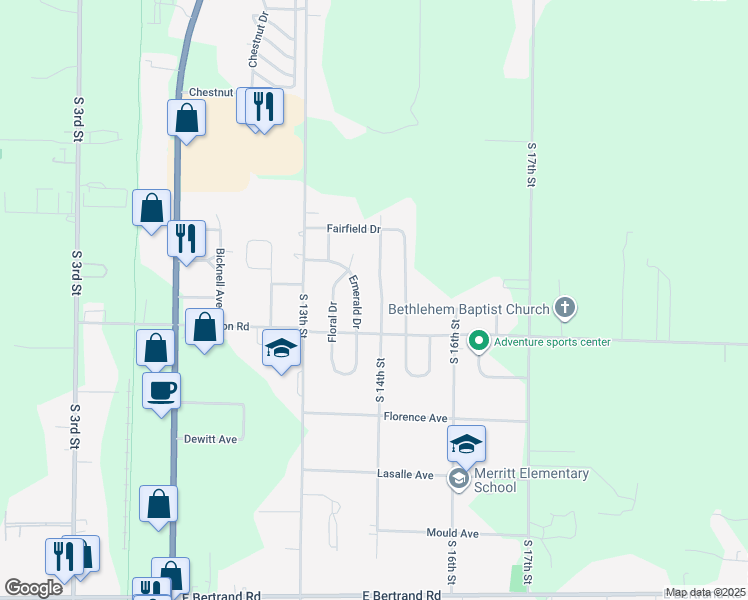 map of restaurants, bars, coffee shops, grocery stores, and more near 2321 Emerald Drive in Niles