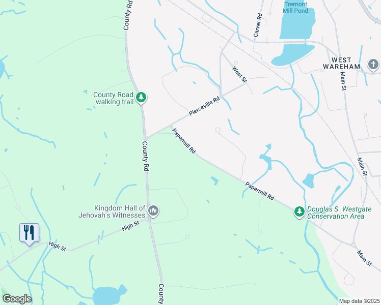 map of restaurants, bars, coffee shops, grocery stores, and more near 74 Papermill Road in Wareham
