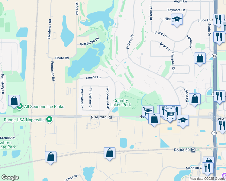 map of restaurants, bars, coffee shops, grocery stores, and more near 809 Genesee Drive in Naperville