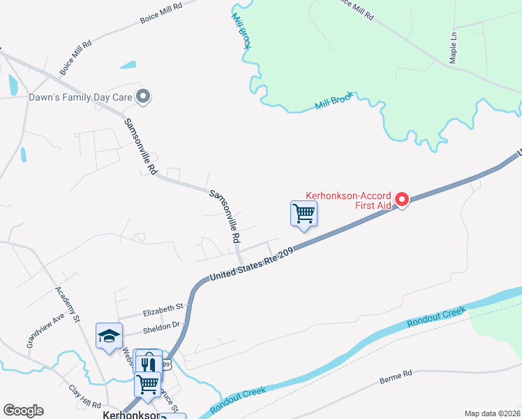 map of restaurants, bars, coffee shops, grocery stores, and more near 22 Samsonville Road in Kerhonkson
