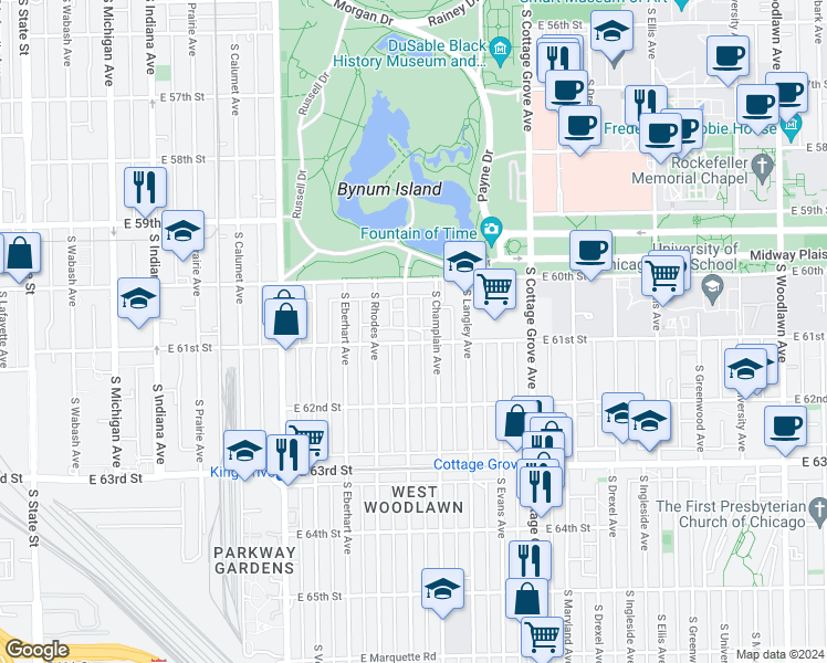 map of restaurants, bars, coffee shops, grocery stores, and more near in Chicago