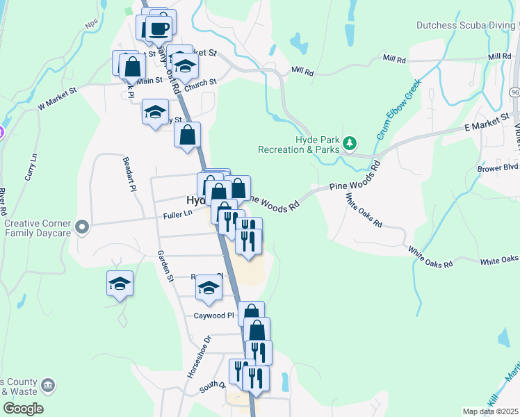 map of restaurants, bars, coffee shops, grocery stores, and more near 16 Pine Woods Road in Hyde Park