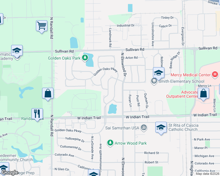map of restaurants, bars, coffee shops, grocery stores, and more near 1330 Golden Oaks Parkway in Aurora