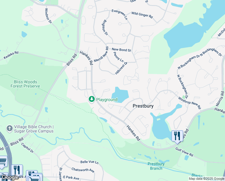 map of restaurants, bars, coffee shops, grocery stores, and more near 7 Hardwick Court in Sugar Grove