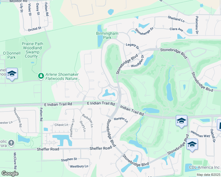 map of restaurants, bars, coffee shops, grocery stores, and more near 2262 Brookside Lane in Aurora