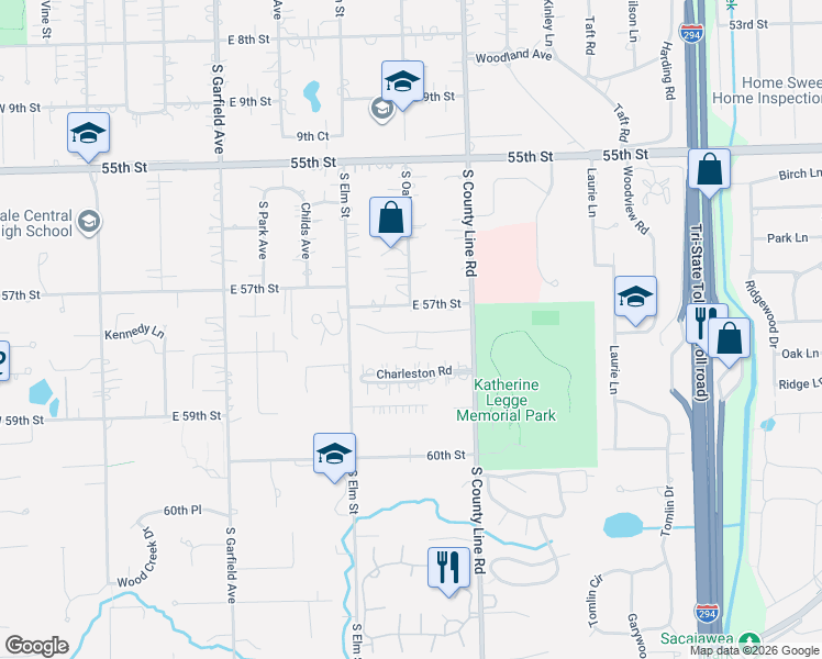 map of restaurants, bars, coffee shops, grocery stores, and more near 704 Chanticleer Lane in Hinsdale