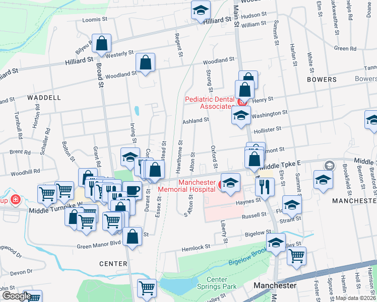 map of restaurants, bars, coffee shops, grocery stores, and more near 107 Cambridge Street in Manchester