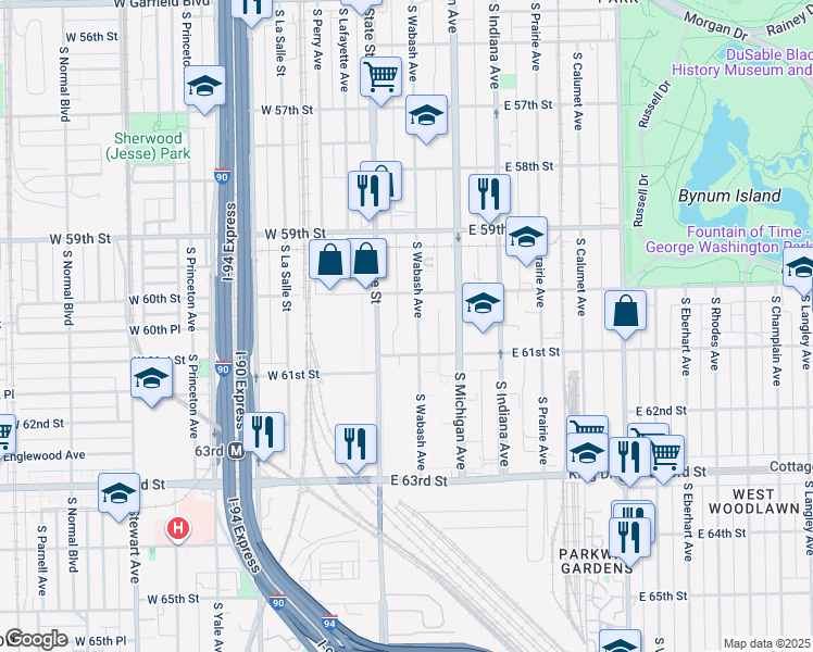 map of restaurants, bars, coffee shops, grocery stores, and more near 30 East 61st Street in Chicago