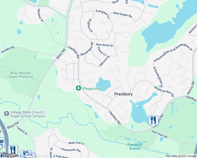 map of restaurants, bars, coffee shops, grocery stores, and more near 7 Hardwick Court in Sugar Grove