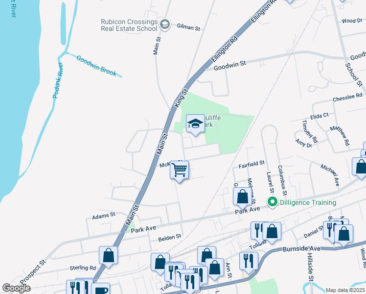 map of restaurants, bars, coffee shops, grocery stores, and more near 40 Remington Road in East Hartford