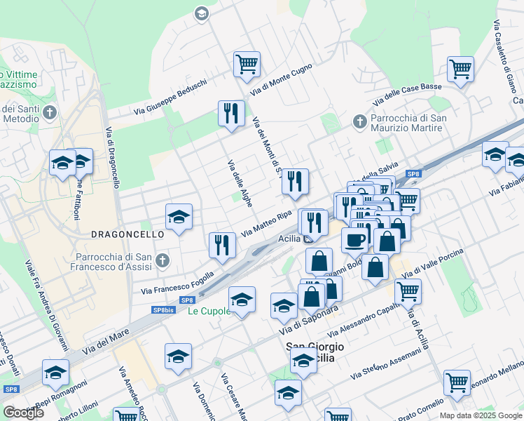 map of restaurants, bars, coffee shops, grocery stores, and more near 61 Via Gianpietro Ferrari in Città metropolitana di Roma Capitale
