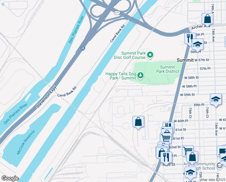 map of restaurants, bars, coffee shops, grocery stores, and more near in Summit
