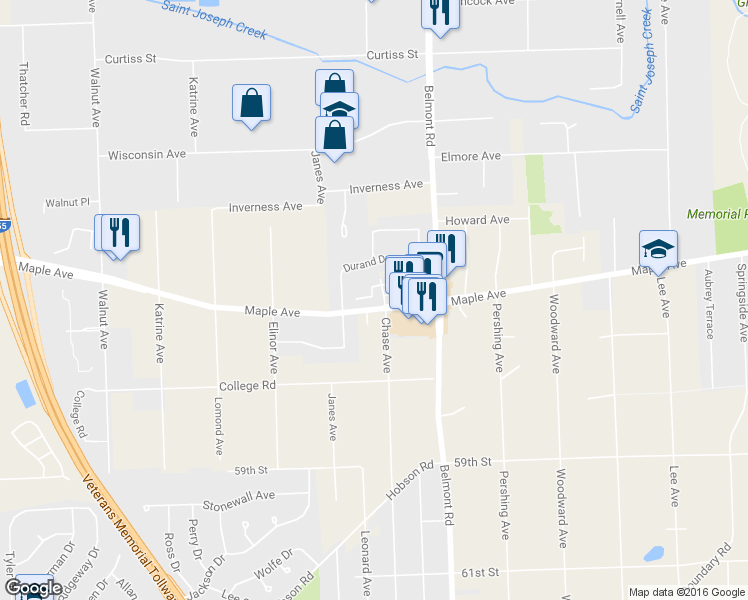 map of restaurants, bars, coffee shops, grocery stores, and more near 2337 Old George Way in Downers Grove