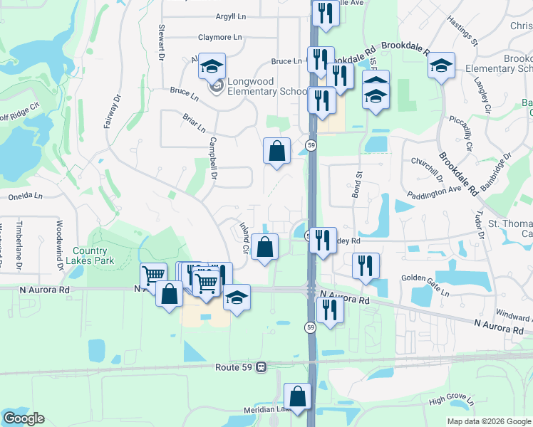 map of restaurants, bars, coffee shops, grocery stores, and more near 913 Neudearborn Lane in Naperville