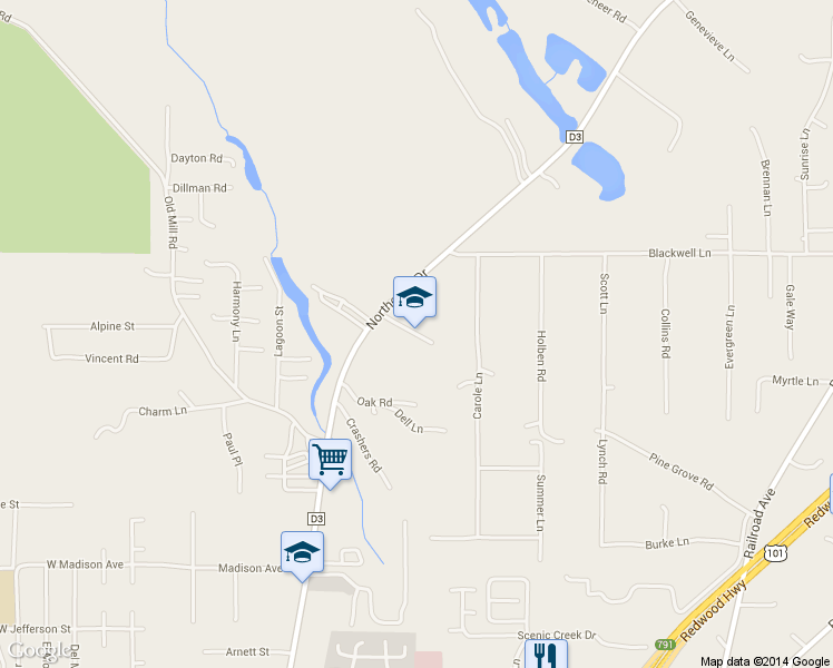 map of restaurants, bars, coffee shops, grocery stores, and more near 1078 Pine Grove Road in Crescent City