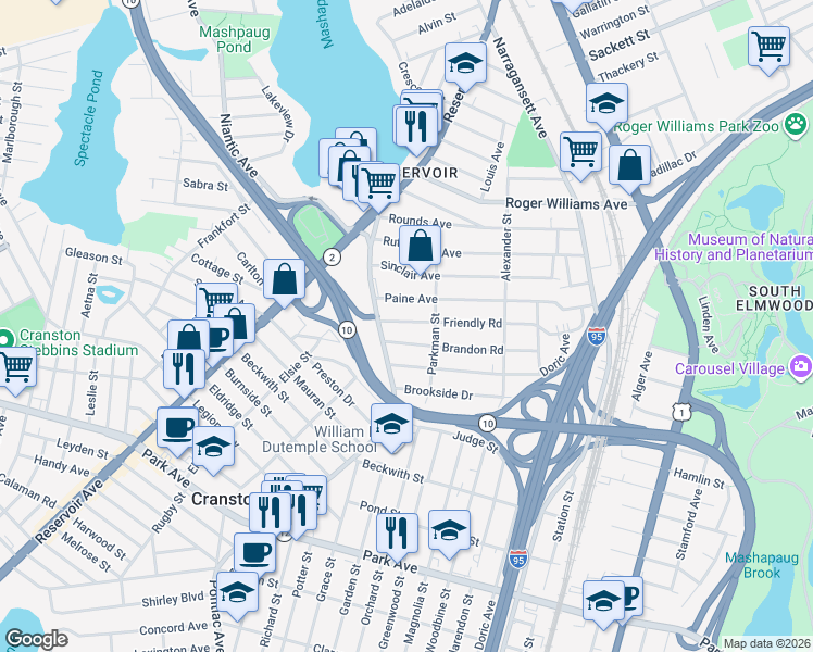 map of restaurants, bars, coffee shops, grocery stores, and more near 31 Paine Avenue in Cranston
