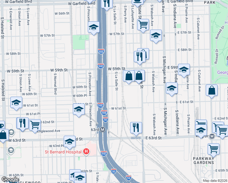 map of restaurants, bars, coffee shops, grocery stores, and more near 5959 South Wentworth Avenue in Chicago