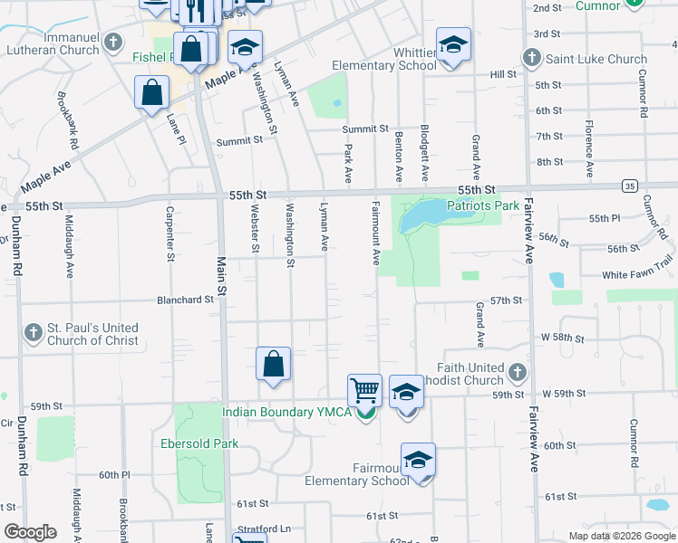 map of restaurants, bars, coffee shops, grocery stores, and more near 5551 Lyman Avenue in Downers Grove