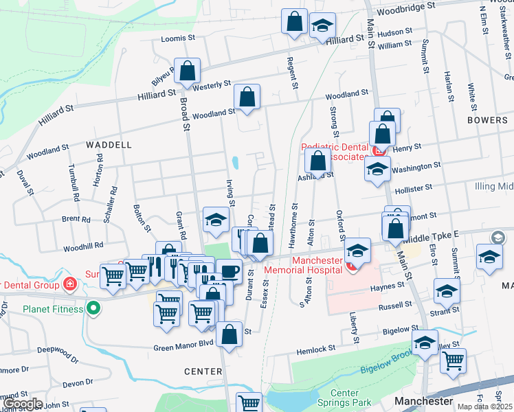 map of restaurants, bars, coffee shops, grocery stores, and more near 84 Congress Street in Manchester