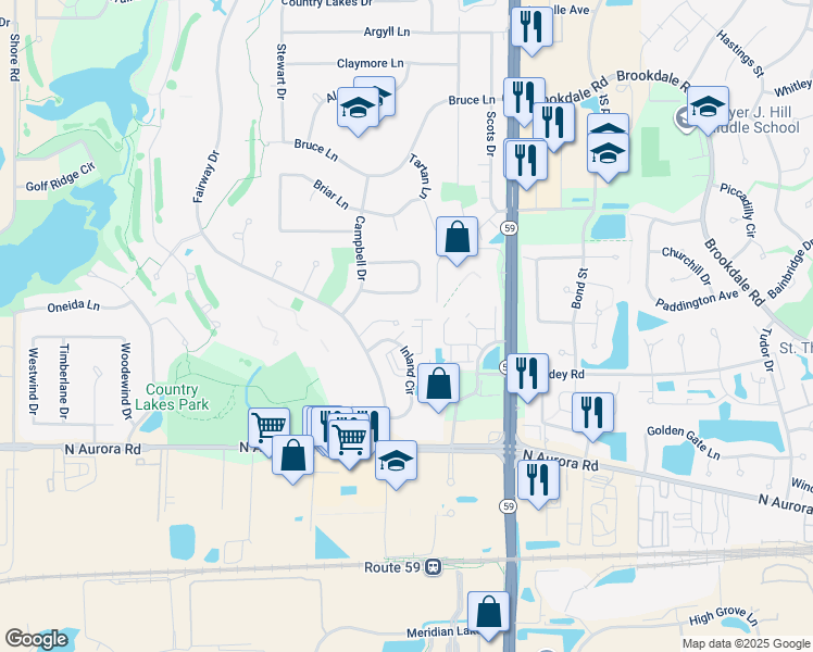 map of restaurants, bars, coffee shops, grocery stores, and more near 2023 Yellow Daisy Court in Naperville