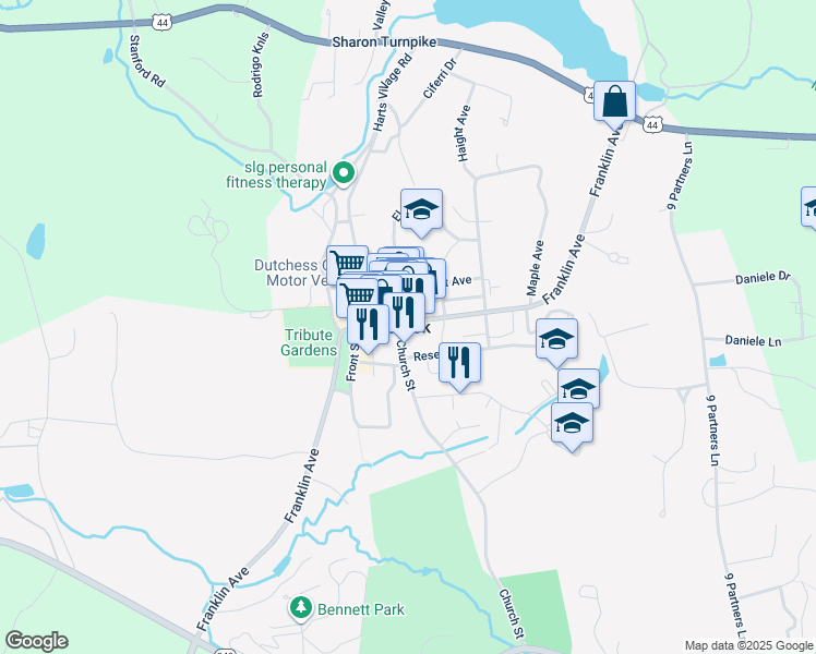 map of restaurants, bars, coffee shops, grocery stores, and more near in Millbrook