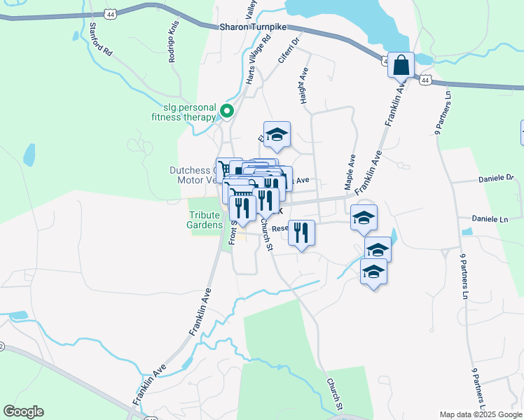 map of restaurants, bars, coffee shops, grocery stores, and more near in Millbrook