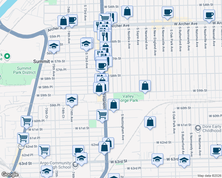 map of restaurants, bars, coffee shops, grocery stores, and more near 5839 Illinois 43 in Chicago