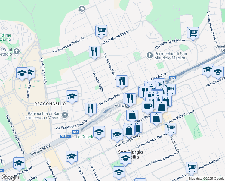 map of restaurants, bars, coffee shops, grocery stores, and more near 61 Via Gianpietro Ferrari in Città metropolitana di Roma Capitale