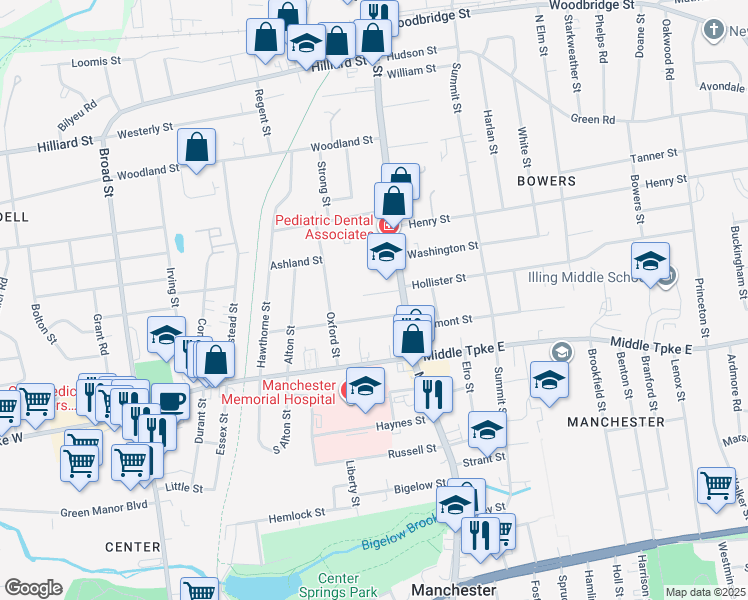 map of restaurants, bars, coffee shops, grocery stores, and more near 28 Sterling Pl in Manchester