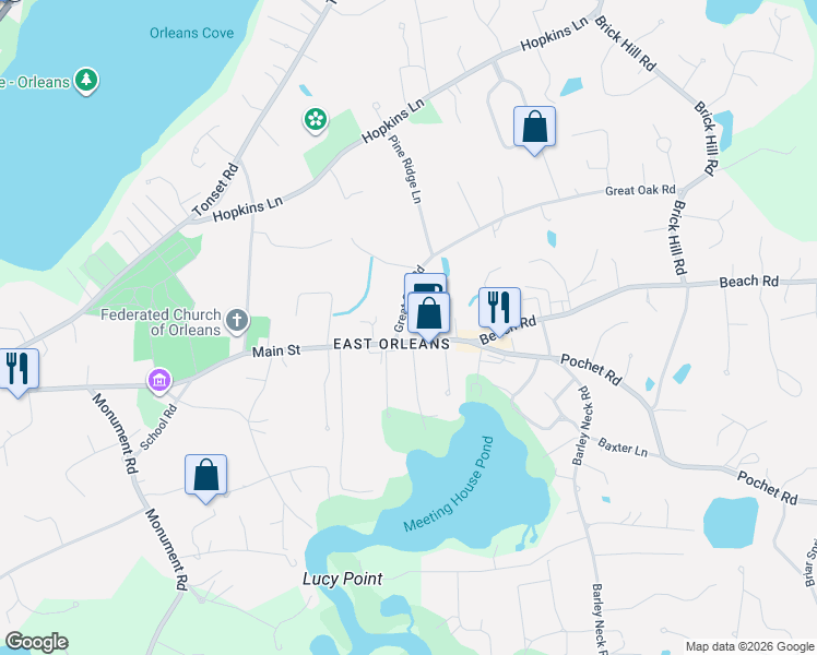 map of restaurants, bars, coffee shops, grocery stores, and more near 204 Main St in Orleans