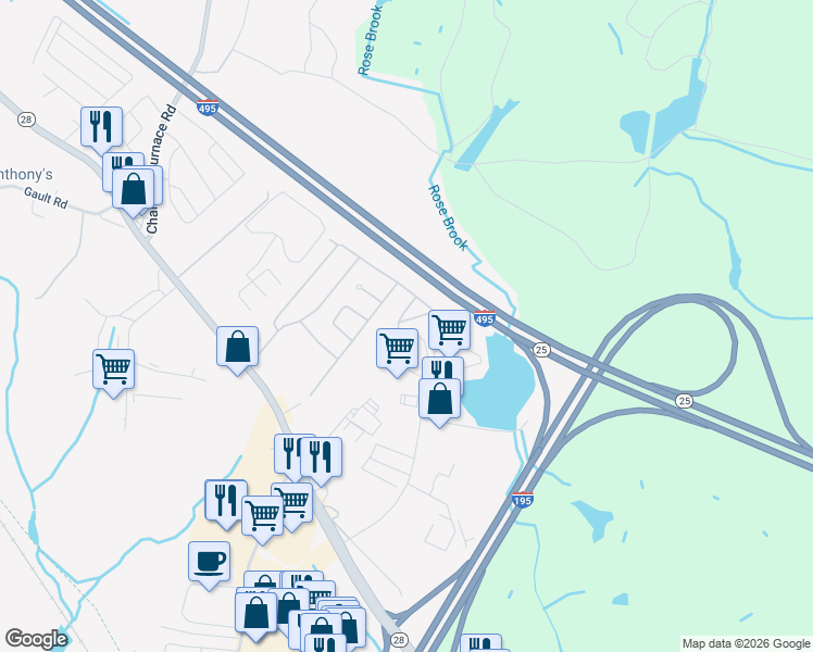 map of restaurants, bars, coffee shops, grocery stores, and more near 136 Pine View Terrace in Wareham