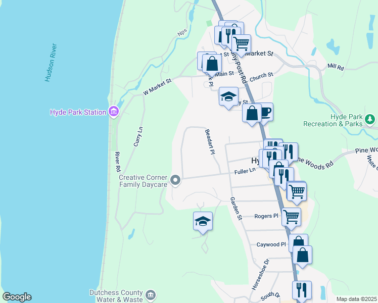 map of restaurants, bars, coffee shops, grocery stores, and more near 8 Beadart Place in Hyde Park