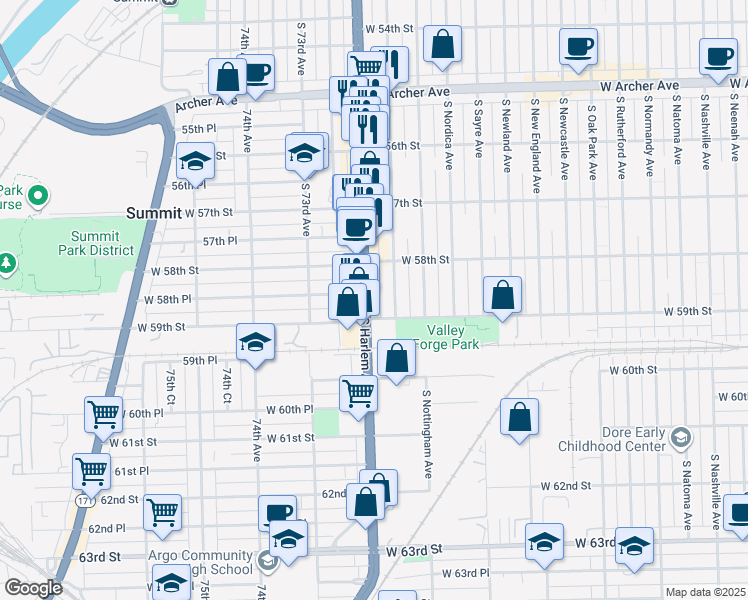 map of restaurants, bars, coffee shops, grocery stores, and more near 5839 Illinois 43 in Chicago