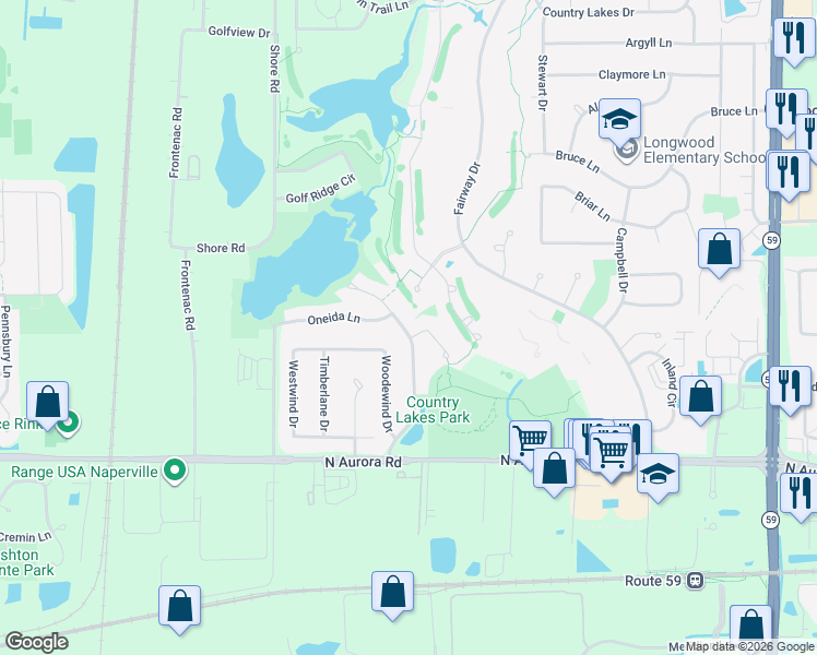 map of restaurants, bars, coffee shops, grocery stores, and more near 935 Genesee Drive in Naperville