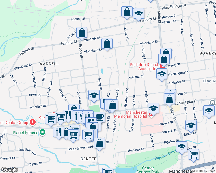 map of restaurants, bars, coffee shops, grocery stores, and more near 84 Congress Street in Manchester