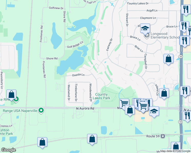map of restaurants, bars, coffee shops, grocery stores, and more near 2365 Overlook Court in Naperville