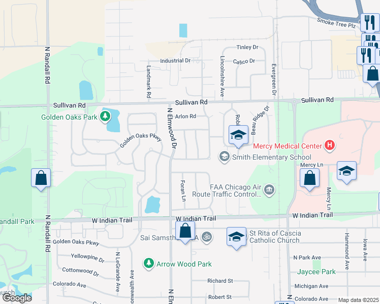 map of restaurants, bars, coffee shops, grocery stores, and more near 1393 Green Oak Trail in Aurora